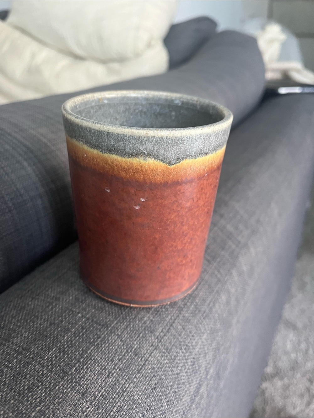 Pewabic Pottery special edition Cinnamon Glaze Ceramic Tumbler with Charcoal Rim
